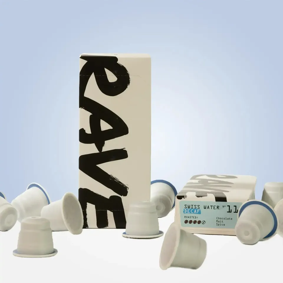 Rave Swiss Water Decaf capsule cafea 10 buc note cacao