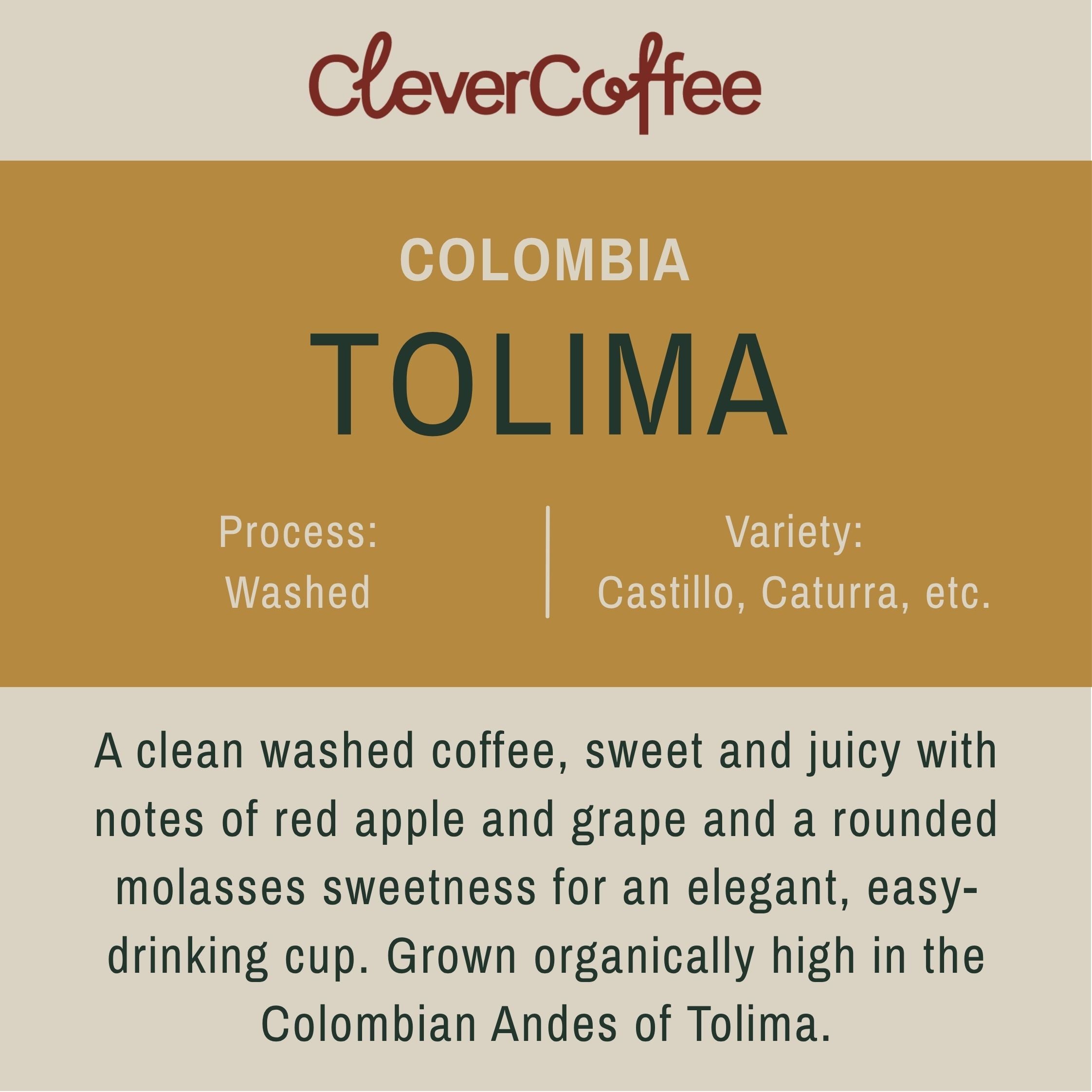 Clever Coffee Tolima Colombia cafea boabe 250g bio