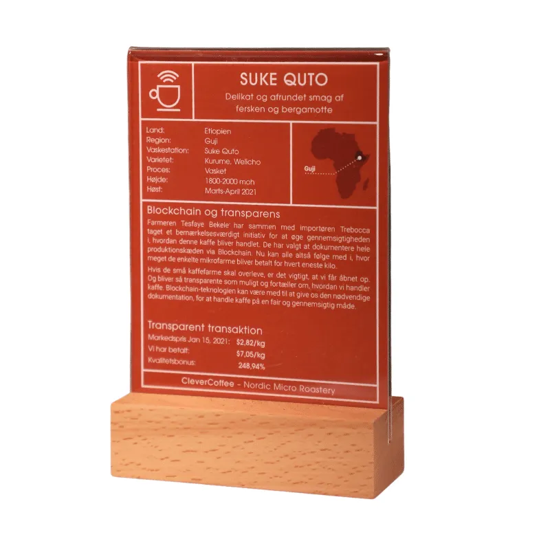 Clever Coffee suport infocards lemn rama plastic