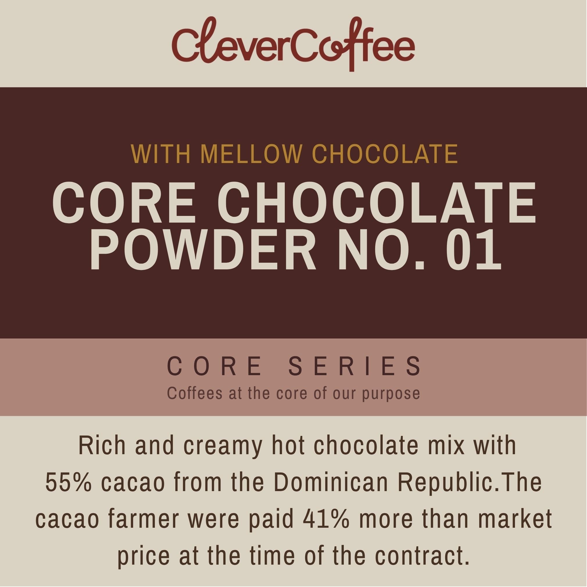 Clever Coffee CORE Chocolate Powder No.01 pudra ciocolata 250g 55% cacao