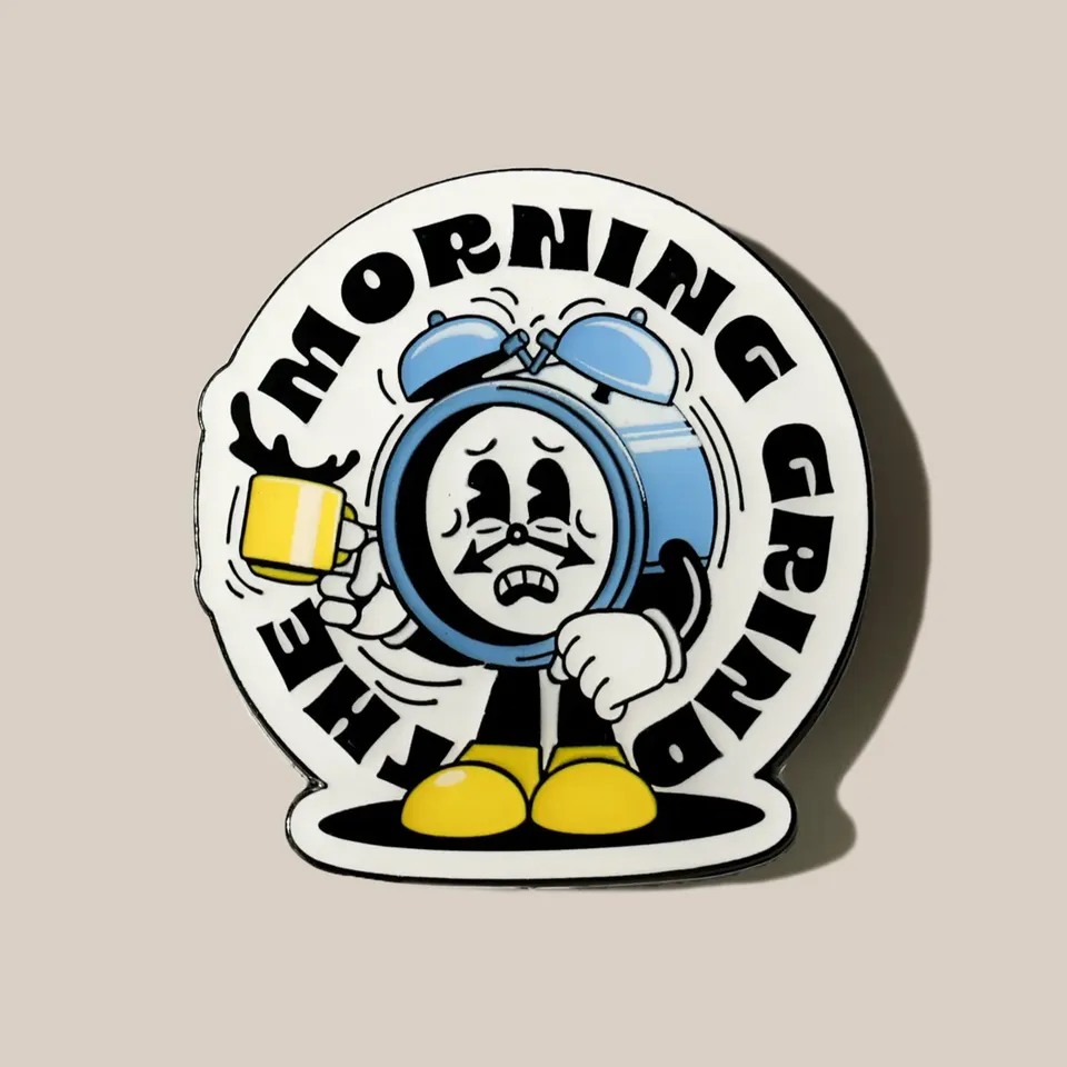 Rave Morning Grind insigna pin 40mm email negru