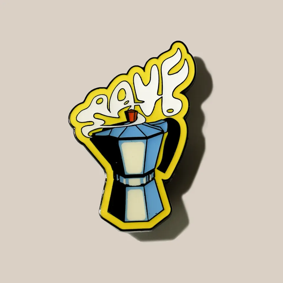 Rave Coffee Stove Top insigna pin metal 40mm