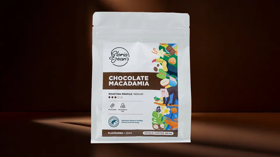 Gloria Jean's Chocolate Macadamia cafea boabe 250g aromată
