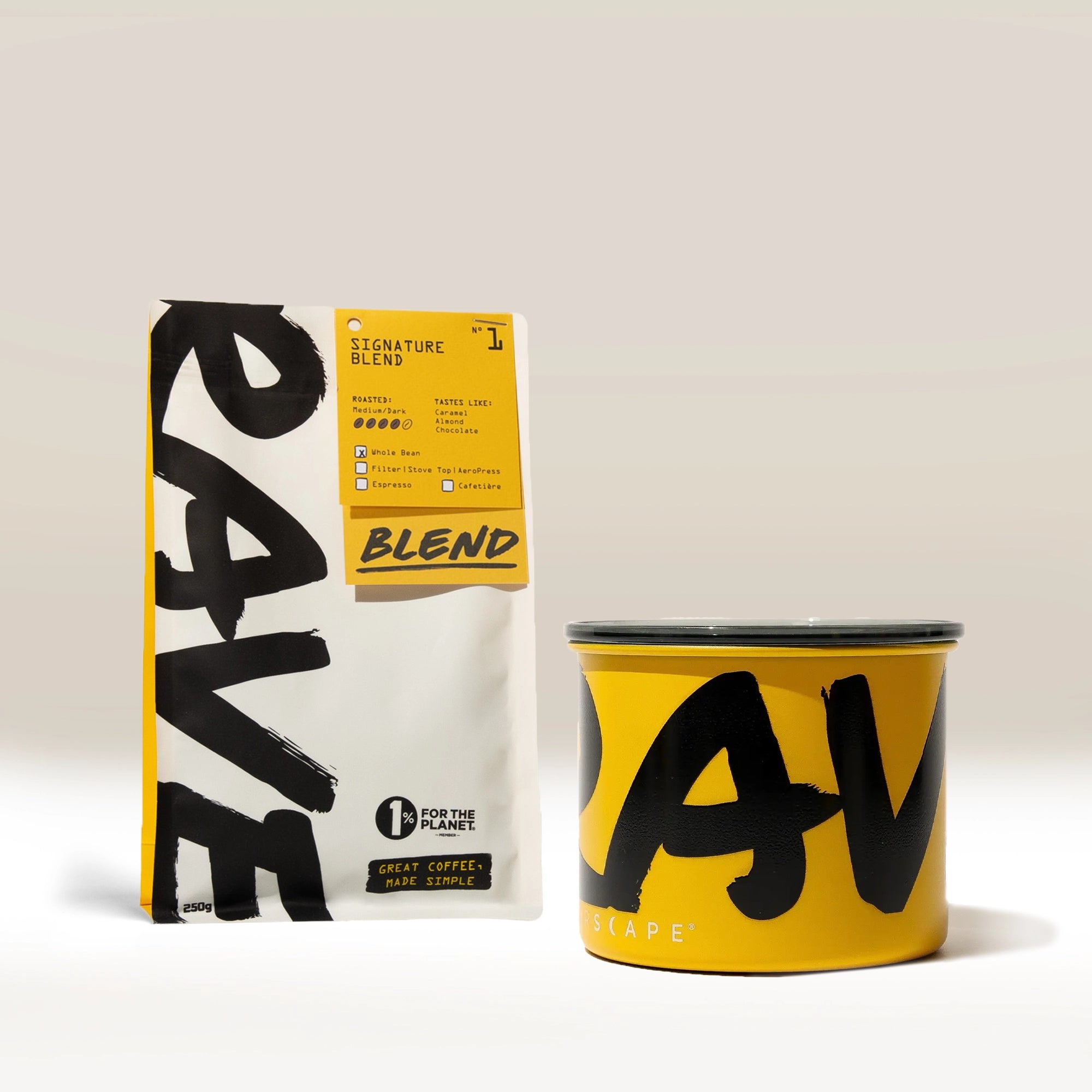Rave Coffee Airscape cutie cafea boabe 250g negru pe alb