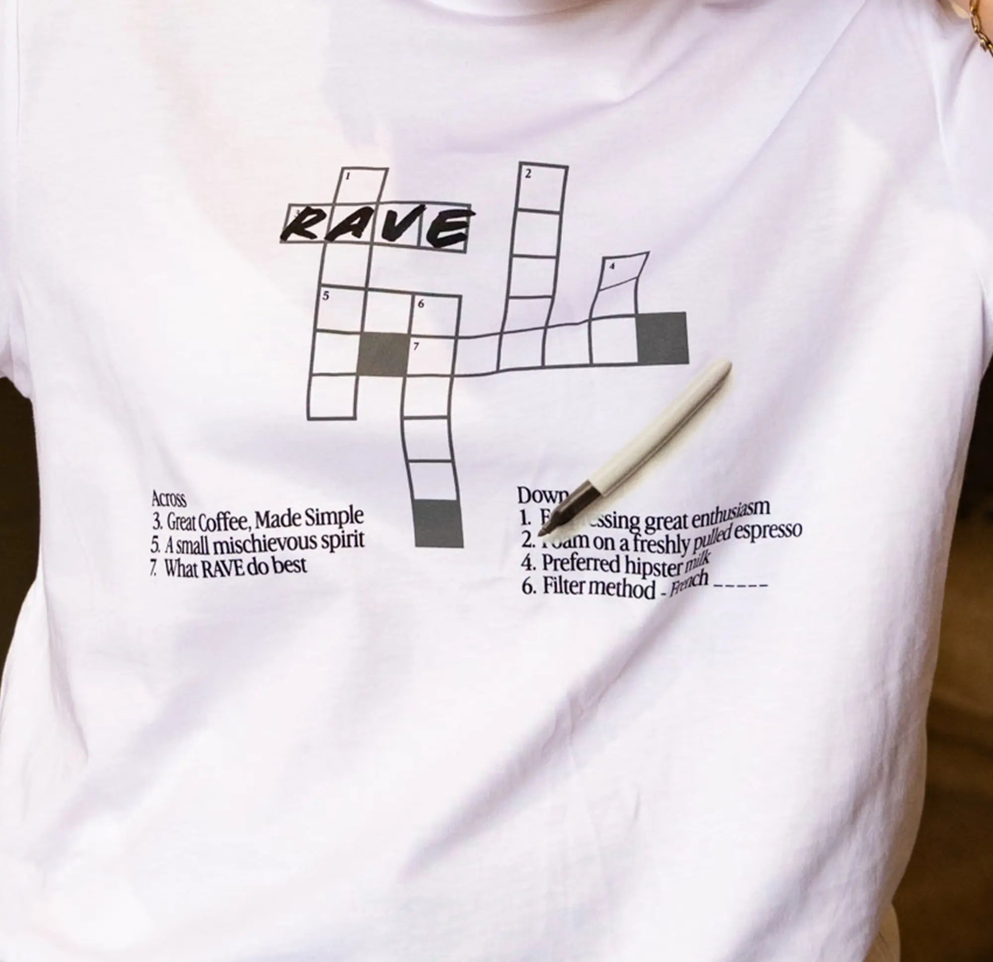Rave Coffee Crossword tricou bumbac alb M