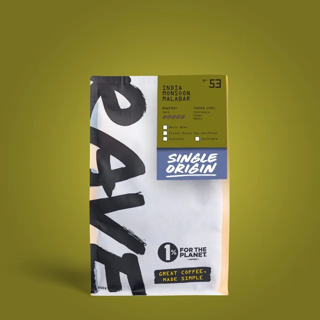 Rave Coffee Indian Monsoon Malabar Nº 53 cafea boabe 250g prăjire închisă