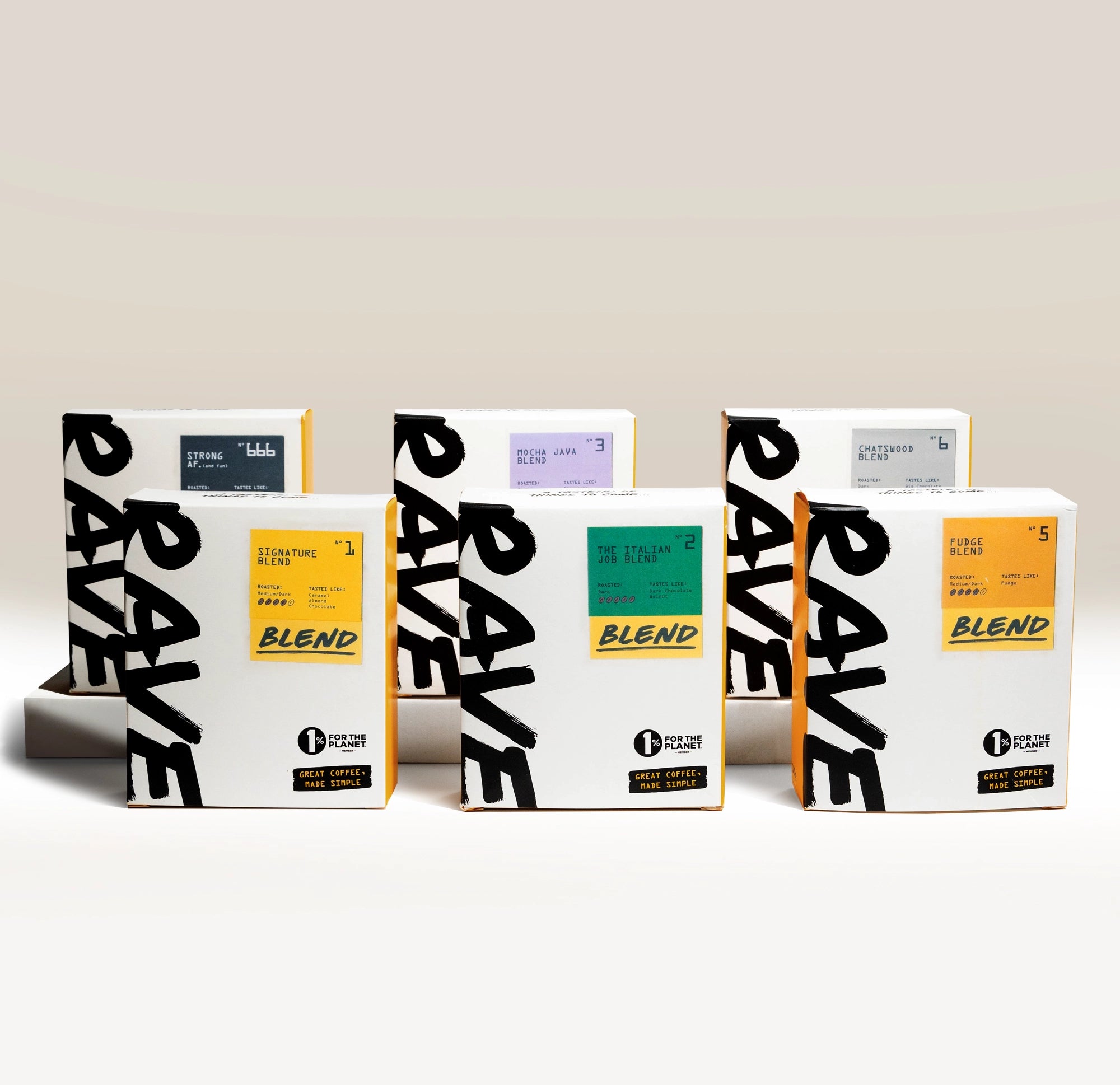 Rave Coffee Best Selling Blends cafea boabe 6x100g ciocolata