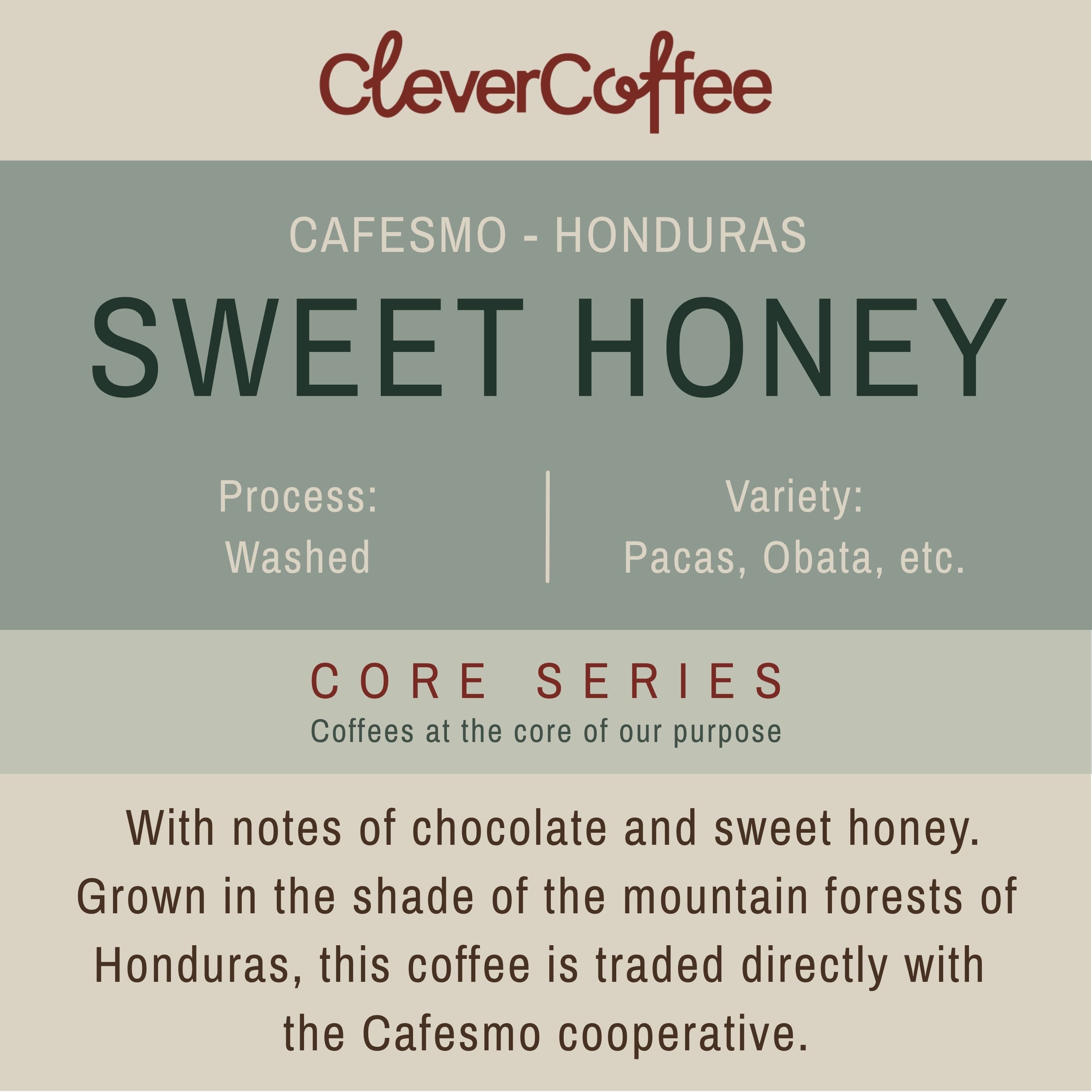 Clever Coffee Sweet Honey cafea bio Honduras 1kg