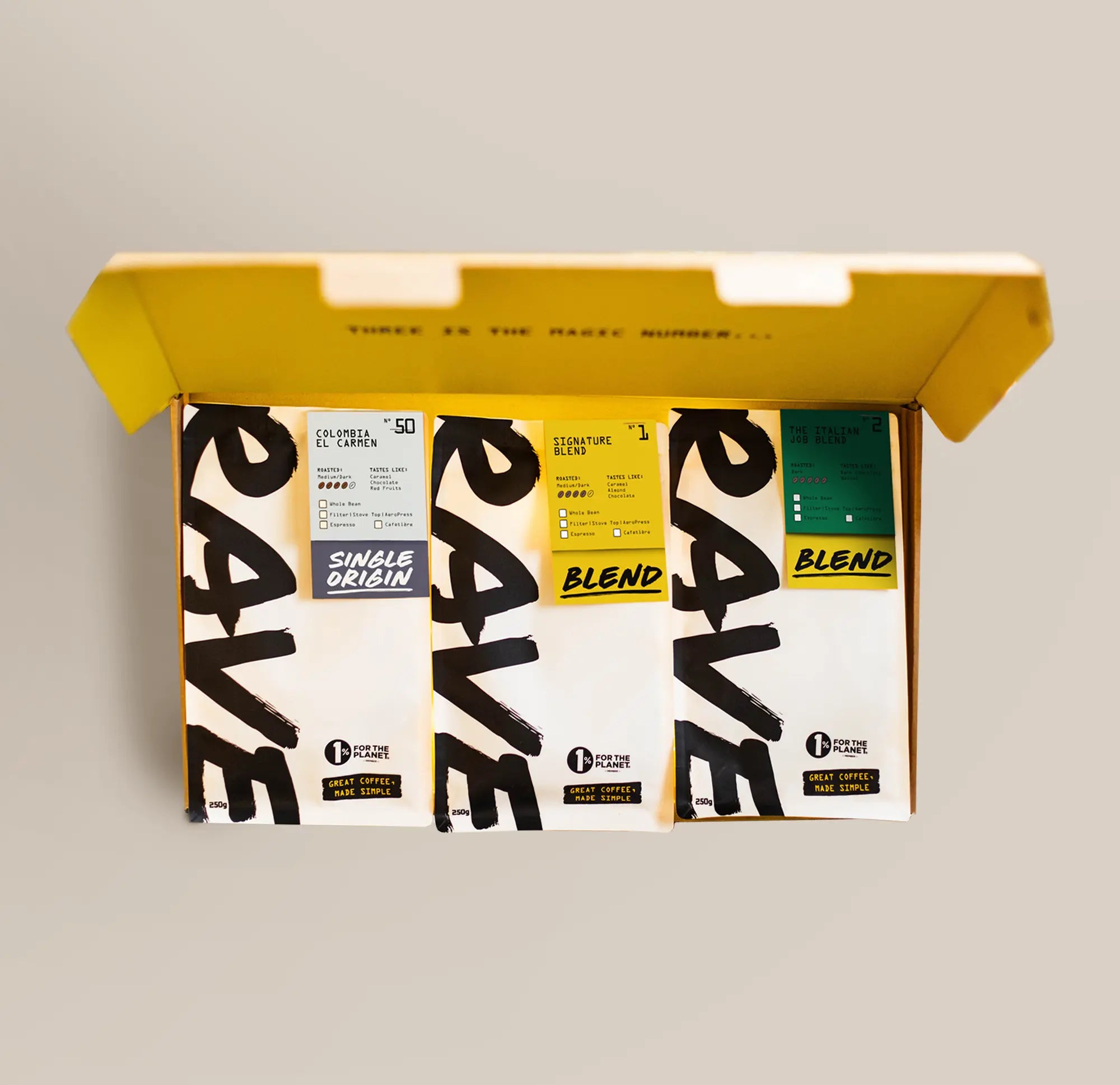 Rave Best Selling pachet cafea boabe 3x250g cadou