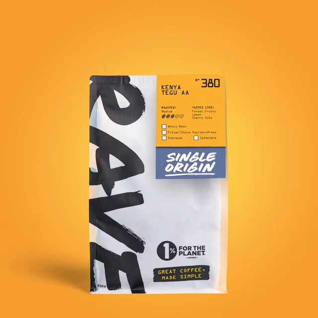 Rave Coffee Kenya Tegu AA Nº 380 cafea boabe 250g spălată