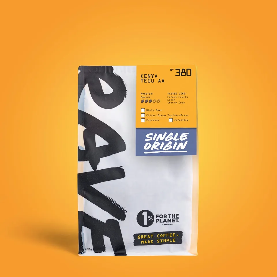 Rave Coffee Kenya Tegu AA Nº 380 cafea boabe 250g spălată