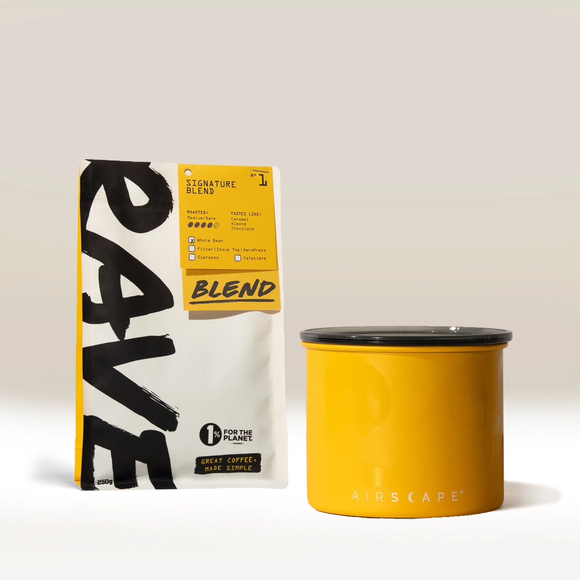 Rave Coffee Airscape cutie cafea boabe 250g negru pe alb